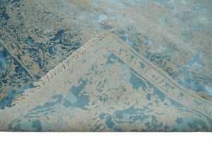 8x10 Premium Hand knotted Blue and Beige Traditional wool and Silk Area Rug