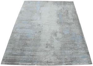Hand Loom 8x10 Modern Abstract Gray And Silver Viscose Rug