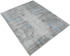 Hand Loom 8x10 Modern Abstract Gray And Silver Viscose Rug