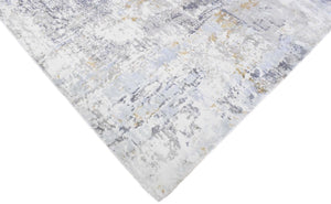 Modern Abstract Silver And Blue Hand Loom Viscose Area Rug