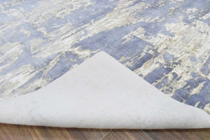Modern Abstract Blue And Beige Hand loom 8x10 Viscose Area Rug