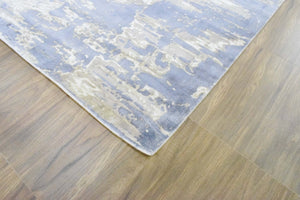 Modern Abstract Blue And Beige Hand loom 8x10 Viscose Area Rug