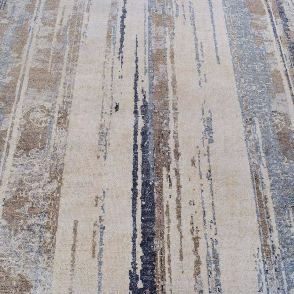 Hand Knotted 8x10 Modern Abstract Blue And Beige Bamboo Silk Area Rug