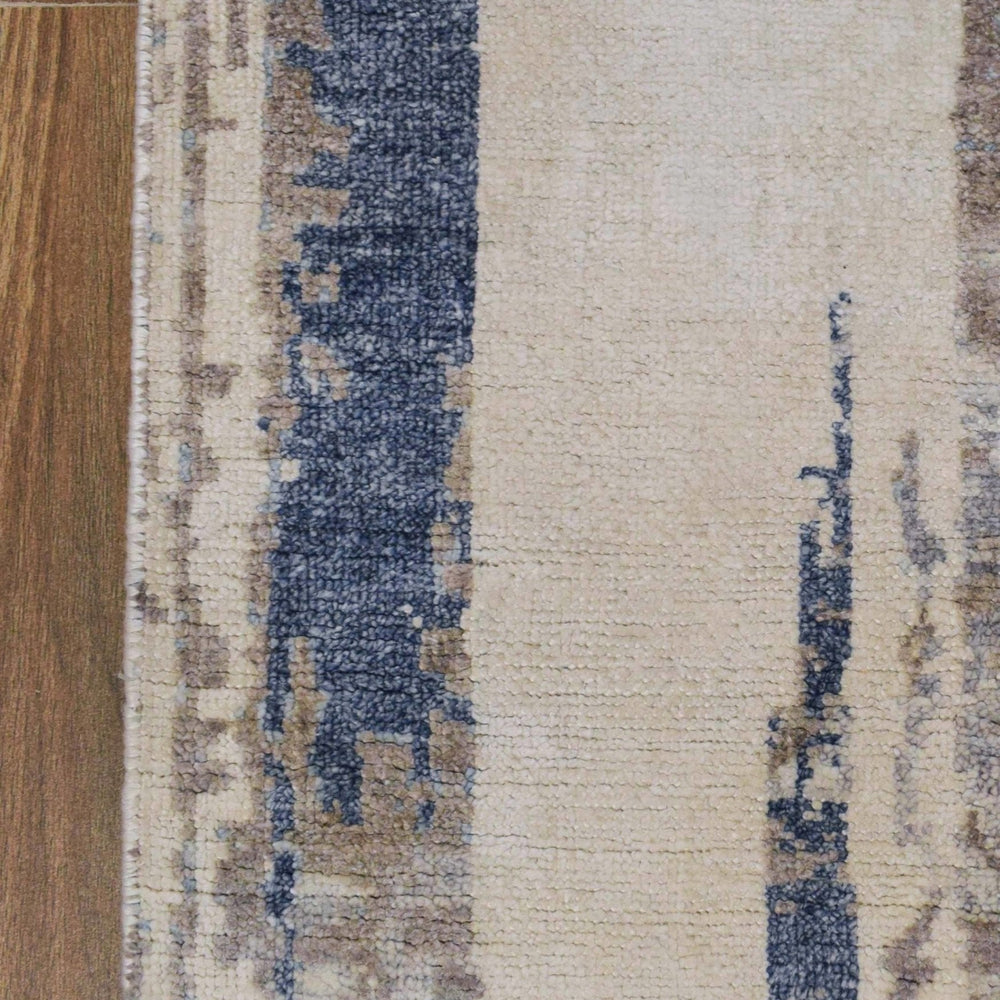 Hand Knotted 8x10 Modern Abstract Blue And Beige Bamboo Silk Area Rug