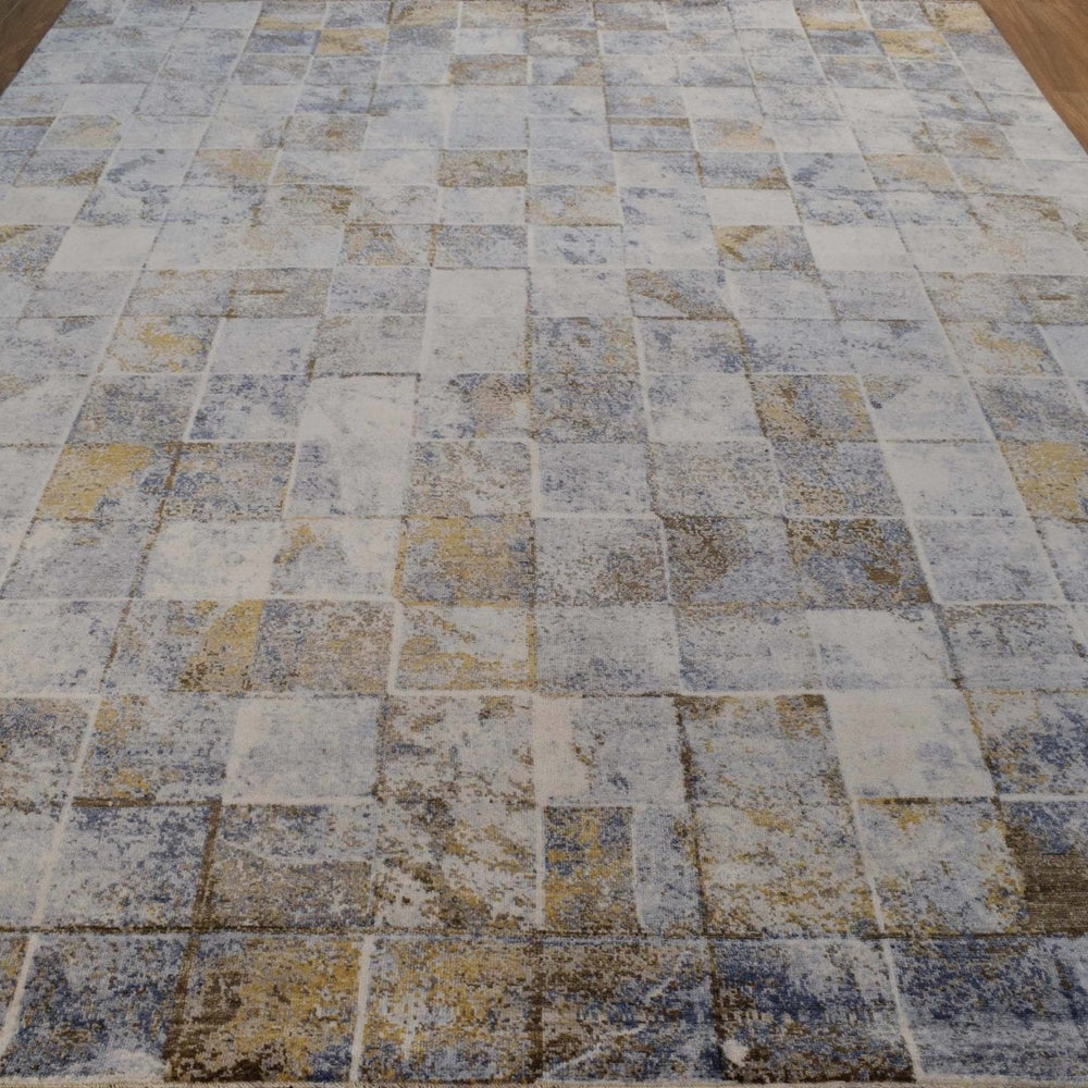 Contemporary Style Blue And Gold Hand Knotted Bamboo Silk 8x10 Area Rug