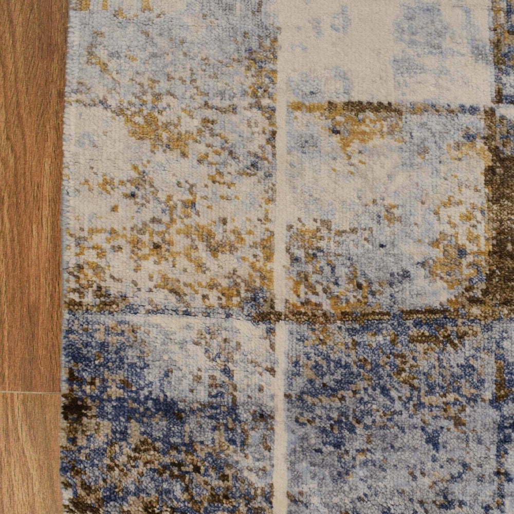 Contemporary Style Blue And Gold Hand Knotted Bamboo Silk 8x10 Area Rug