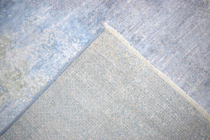 Modern Abstract Blue And Ivory Hand Knotted Bamboo Silk Area Rug