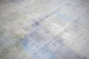 Modern Abstract Blue And Ivory Hand Knotted Bamboo Silk Area Rug