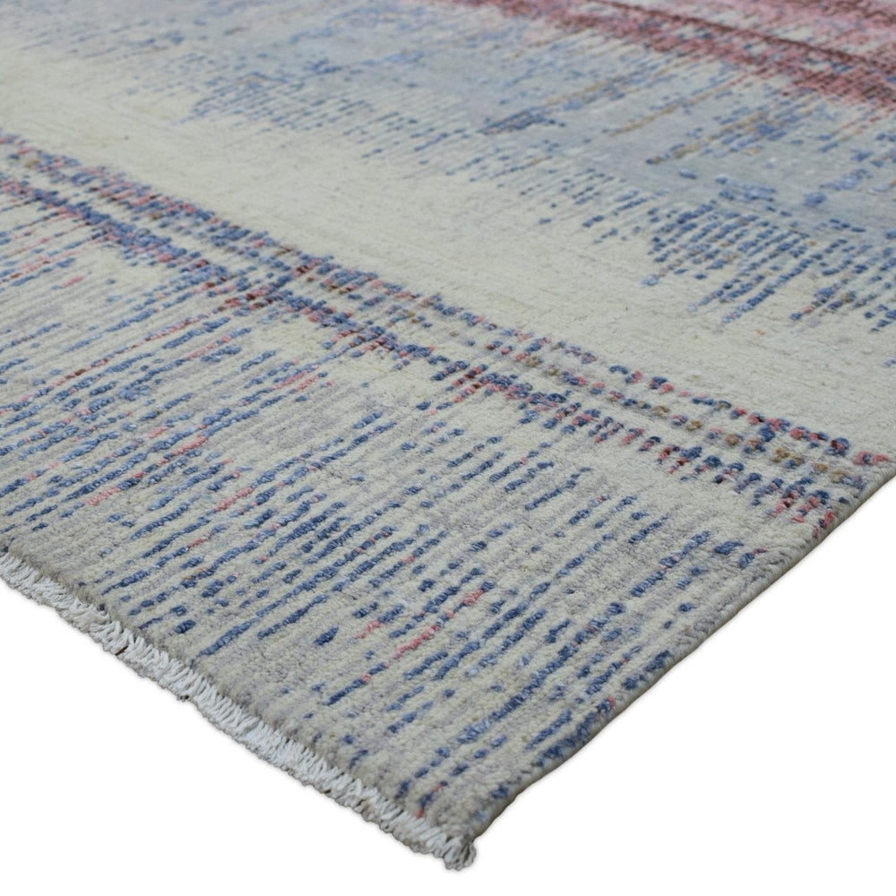 Modern Abstract Rust And Blue Hand Knotted Bamboo Silk 8x10 Area Rug