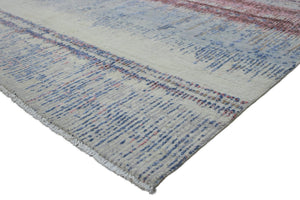 Modern Abstract Rust And Blue Hand Knotted Bamboo Silk 8x10 Area Rug