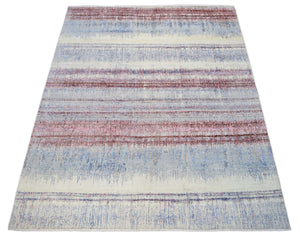 Modern Abstract Rust And Blue Hand Knotted Bamboo Silk 8x10 Area Rug