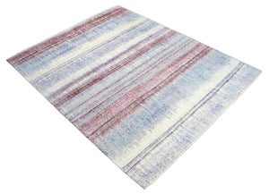 Modern Abstract Rust And Blue Hand Knotted Bamboo Silk 8x10 Area Rug