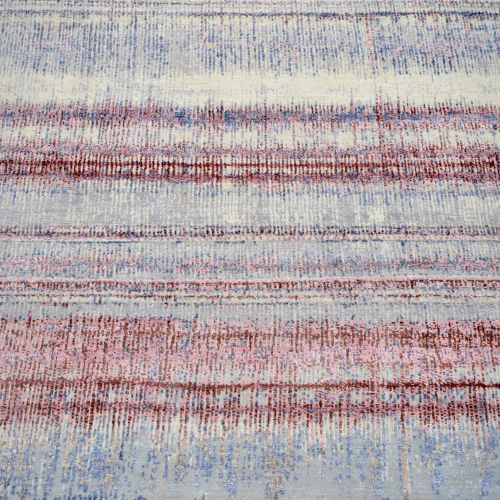 Modern Abstract Rust And Blue Hand Knotted Bamboo Silk 8x10 Area Rug
