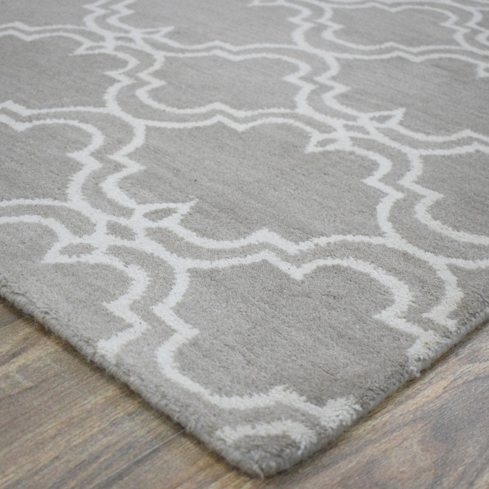 Modern Geometrical Hand Tufted Silver Wool 8x10 Area Rug