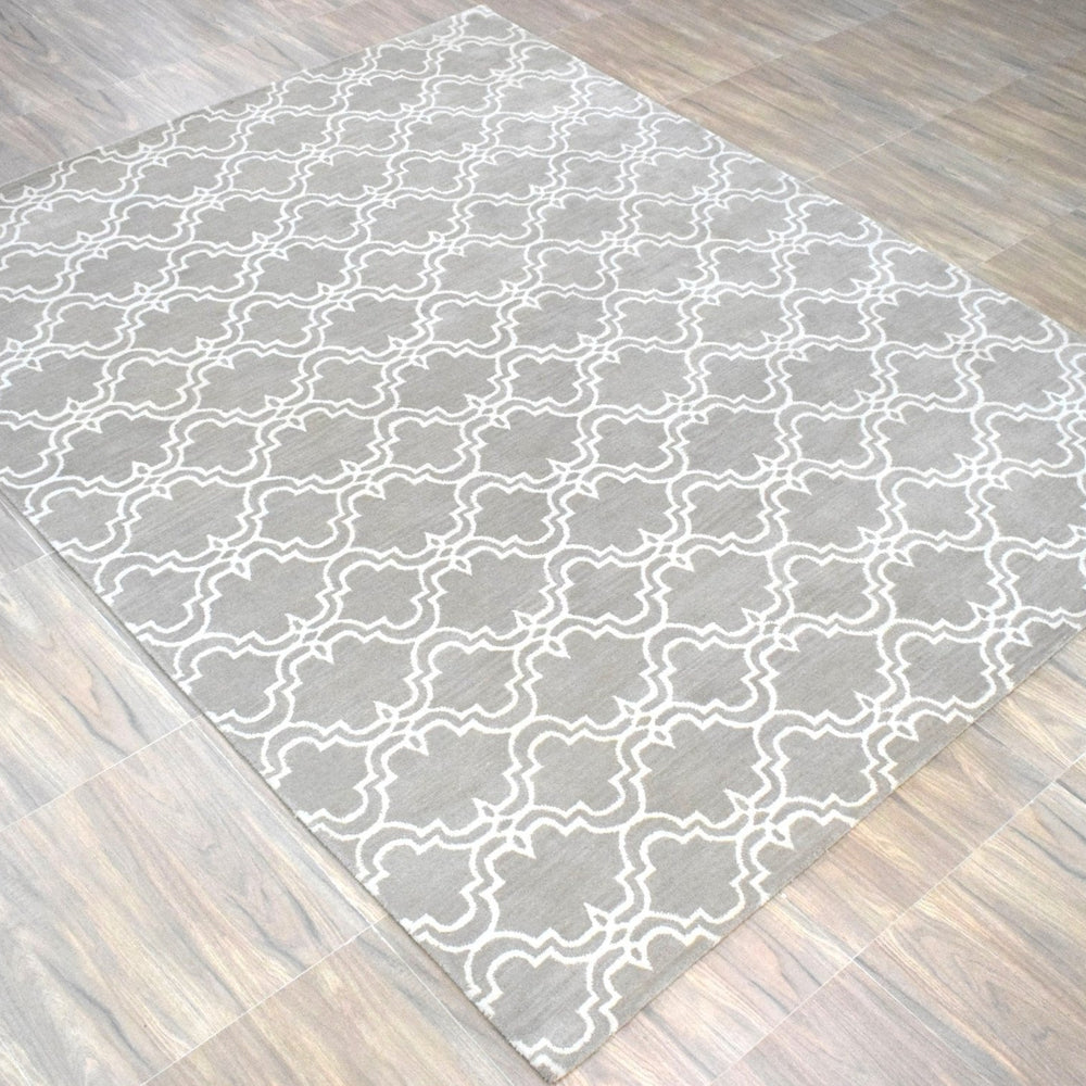 Modern Geometrical Hand Tufted Silver Wool 8x10 Area Rug