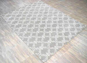 Modern Geometrical Hand Tufted Silver Wool 8x10 Area Rug