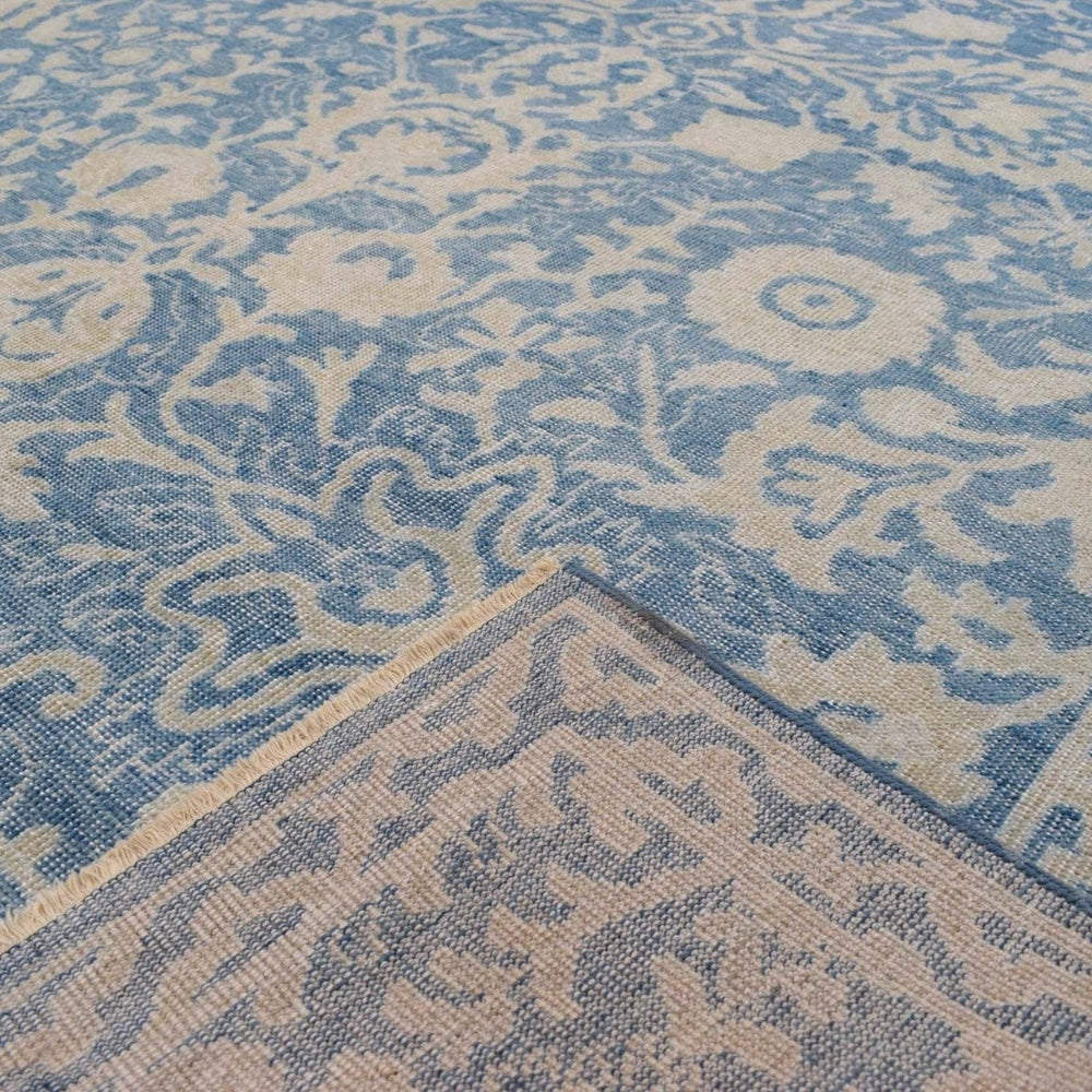 Traditional Blue and Beige Hand Knotted 8x10 Wool Area Rug