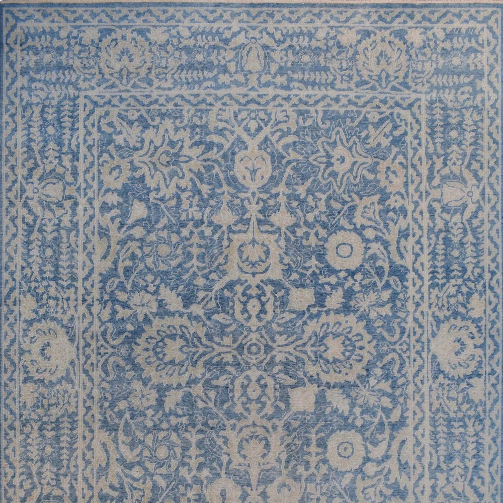 Traditional Blue and Beige Hand Knotted 8x10 Wool Area Rug