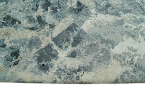Modern Abstract Blue and Beige Hand Knotted 8x10 Bamboo Silk Rug