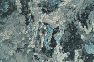 Modern Abstract Blue and Beige Hand Knotted 8x10 Bamboo Silk Rug