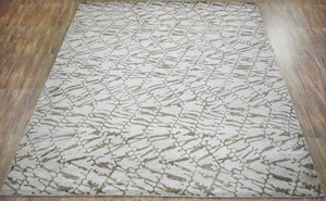 Modern Abstract White And Brown Hand loom 8x10 Viscose Area Rug