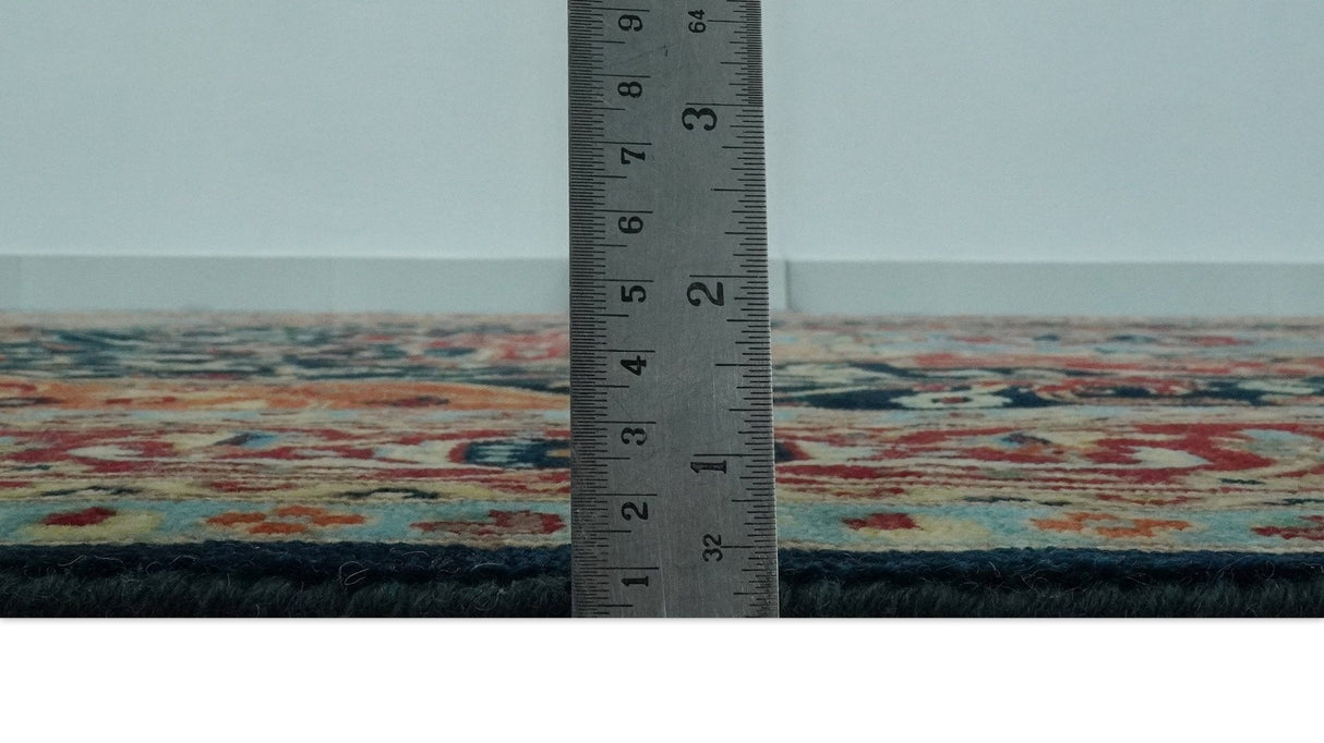 8x10 Rust and Blue Fine Hand Knotted Traditional Heriz Medallion wool area rug
