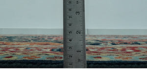 8x10 Rust and Blue Fine Hand Knotted Traditional Heriz Medallion wool area rug