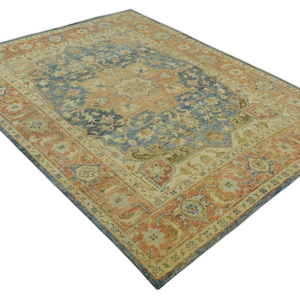 8x10 Rust, Gray and Beige Traditional Vintage Style Hand Knotted Wool Area Rug