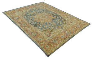 8x10 Rust, Gray and Beige Traditional Vintage Style Hand Knotted Wool Area Rug