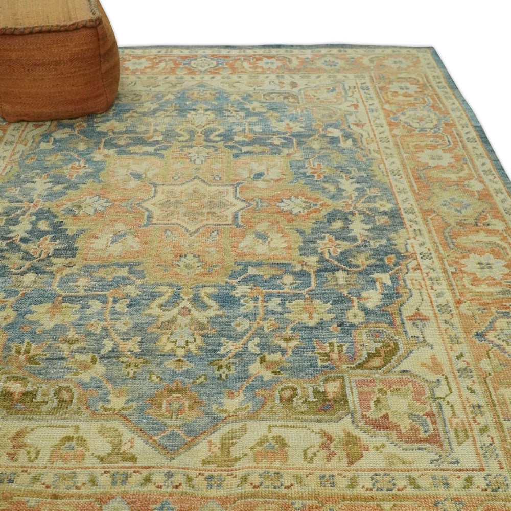 8x10 Rust, Gray and Beige Traditional Vintage Style Hand Knotted Wool Area Rug