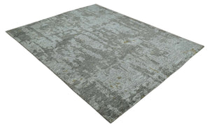 8x10 Silver and Charcoal Modern Abstract Handmade Wool Area Rug