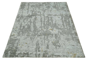 8x10 Silver and Charcoal Modern Abstract Handmade Wool Area Rug