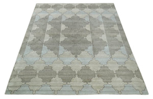 8x10 Silver and Gray Ikat design Handmade Art Silk Area Rug