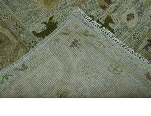 8x10 Silver and Green Hand Knotted Traditional Oushak wool area rug