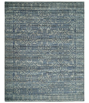 8x10 Hand Knotted Silver and Blue Traditional Persian Area Rug