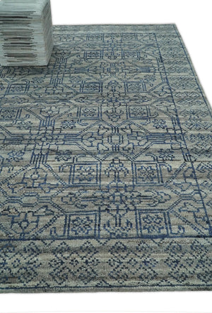 8x10 Hand Knotted Silver and Blue Traditional Persian Area Rug