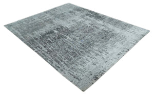 8x10 Silver, Ivory and Charcoal Modern Abstract Handmade Bamboo Silk Area Rug