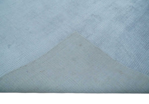8x10 Solid Plain Blue, Silver Hand Loomed Modern Scandinavian Art Silk Loop Cut Area Rug