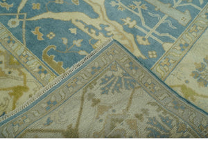 8x10 Teal, Olive and Beige Hand Knotted Traditional Oriental Oushak wool area rug
