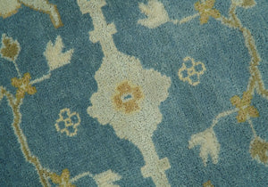 8x10 Teal, Olive and Beige Hand Knotted Traditional Oriental Oushak wool area rug