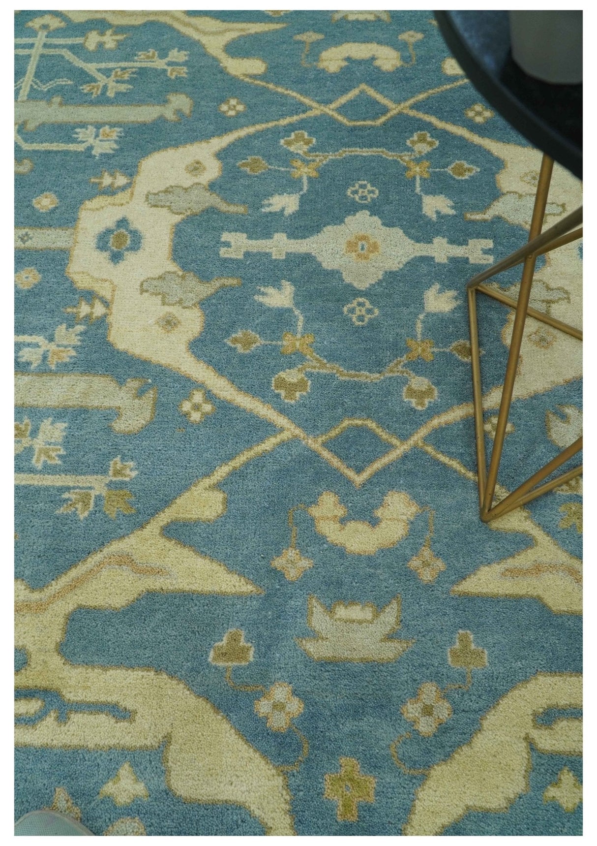 8x10 Teal, Olive and Beige Hand Knotted Traditional Oriental Oushak wool area rug