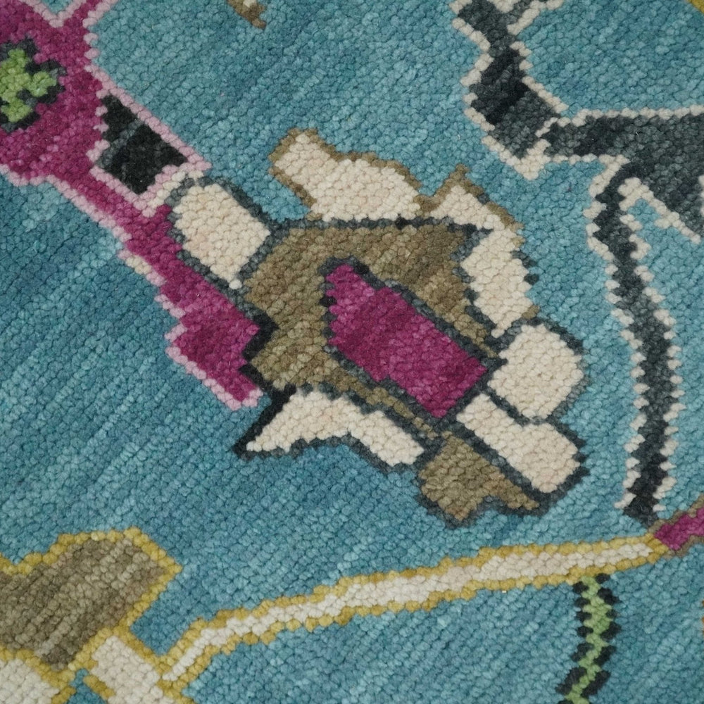 8x10 Traditional Blue and Ivory Vibrant colorful Hand knotted oushak wool area rug