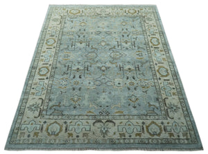 8x10 Traditional Hand Knotted Blue and Ivory Hand Knotted wool area Rug