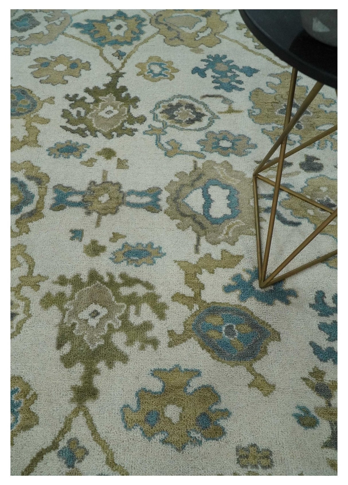 8x10 Traditional Ivory and Charcoal Hand knotted Oushak Wool Area Rug
