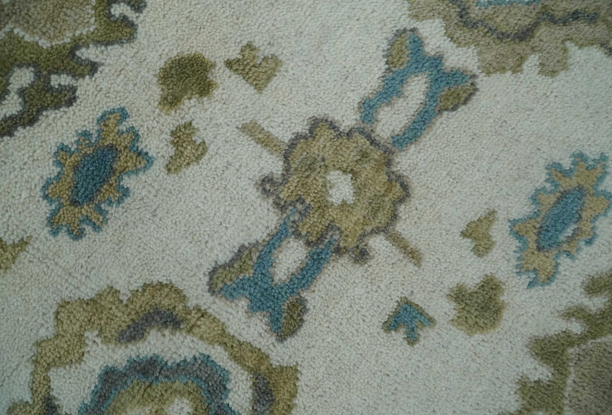 8x10 Traditional Ivory and Charcoal Hand knotted Oushak Wool Area Rug