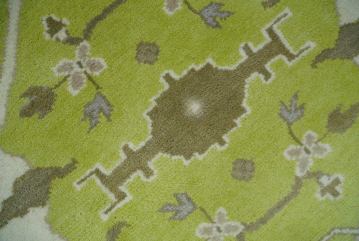 8x10 Traditional Light Green, Ivory and Charcoal Antique Style Hand knotted Wool Area Rug