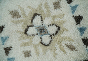 8x10 Tribal Design Ivory, Brown and Blue Traditional Hand Knotted Wool Area Rug