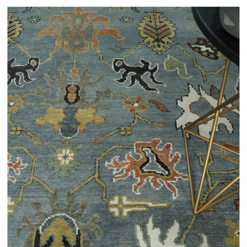 8x10 Wool Traditional Ivory and Gray Vibrant Colorful Hand knotted Oushak Area Rug | TRDCP1304810