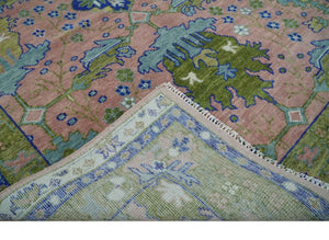 8x10 Wool Traditional Peach, Green and Blue Hand knotted Oushak Area Rug