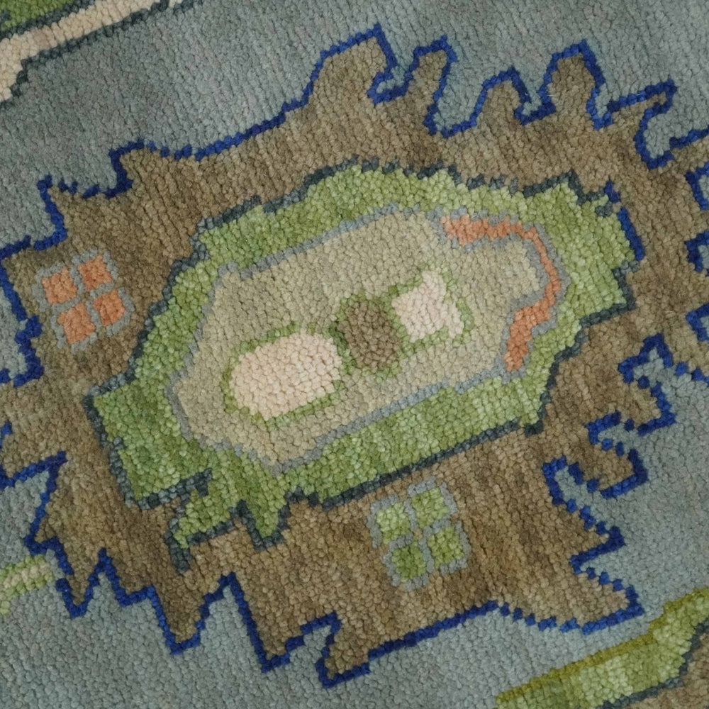8x10 wool Vibrant Colorful Silver, Green and Light Peach Hand knotted Oushak Area Rug